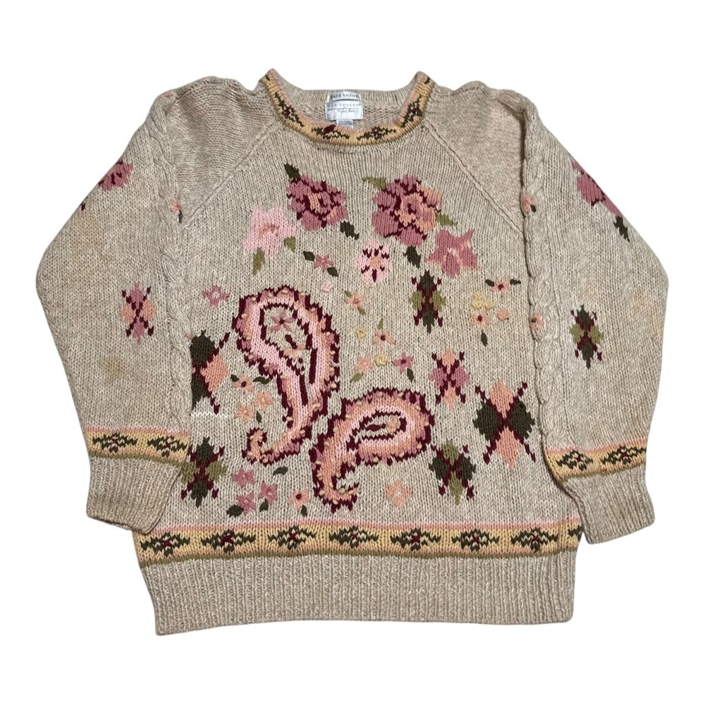Vintage 90s Van Heusen for Her Floral Multicolor Stained Sweater Women's Small
